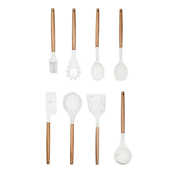 White Silicone and Wood Cooking Utensils HK-111