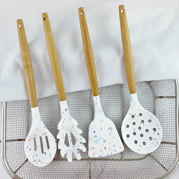 White Silicone and Wood Kitchen Utensils KA001-KA015