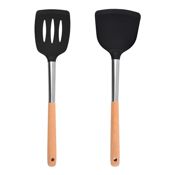 Black Silicone Utensil Set with Wood Handle KL201-KL213