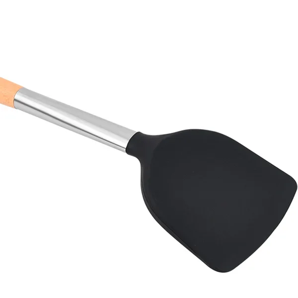 Black Silicone Utensil Set with Wood Handle KL201-KL213