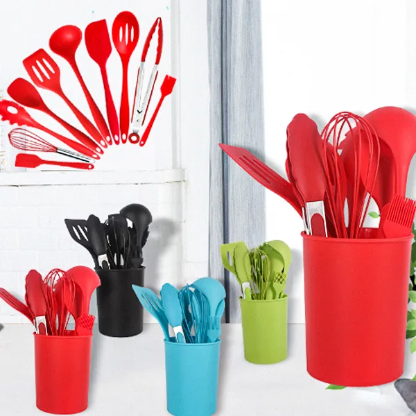Grey Silicone Cooking Utensils with Holder SK-71